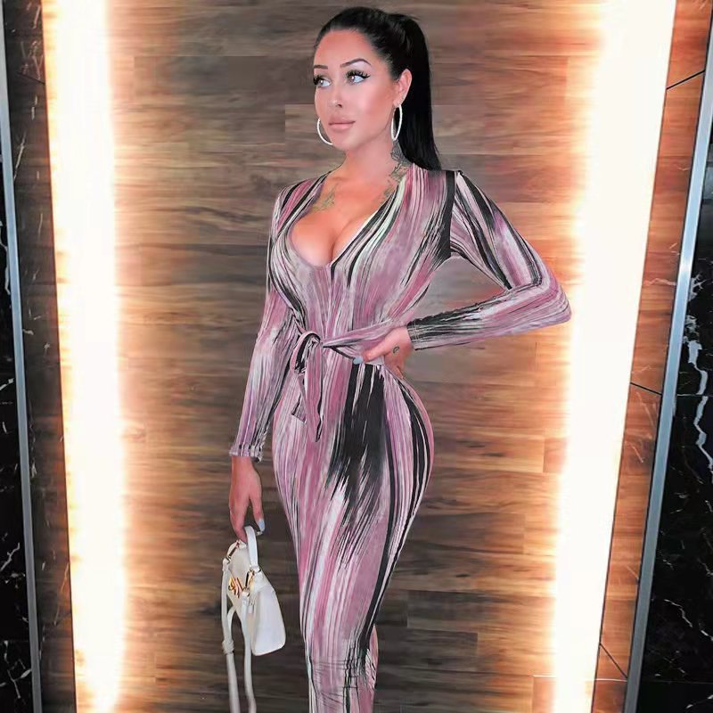 Tie-Dye Long-Sleeved Dress (With Tie)