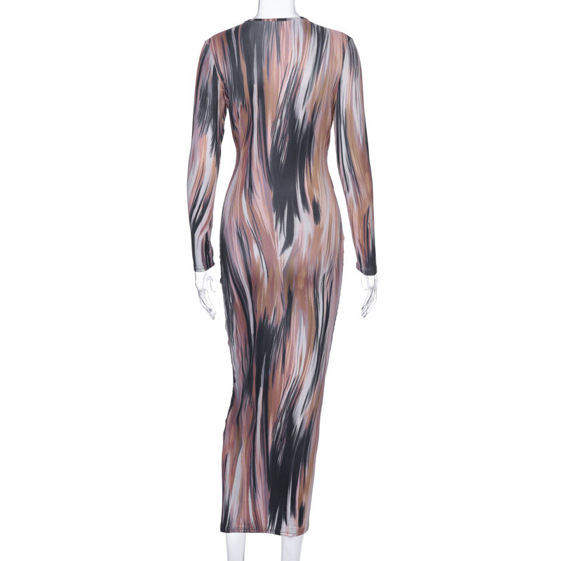 Tie-Dye Long-Sleeved Dress (With Tie)