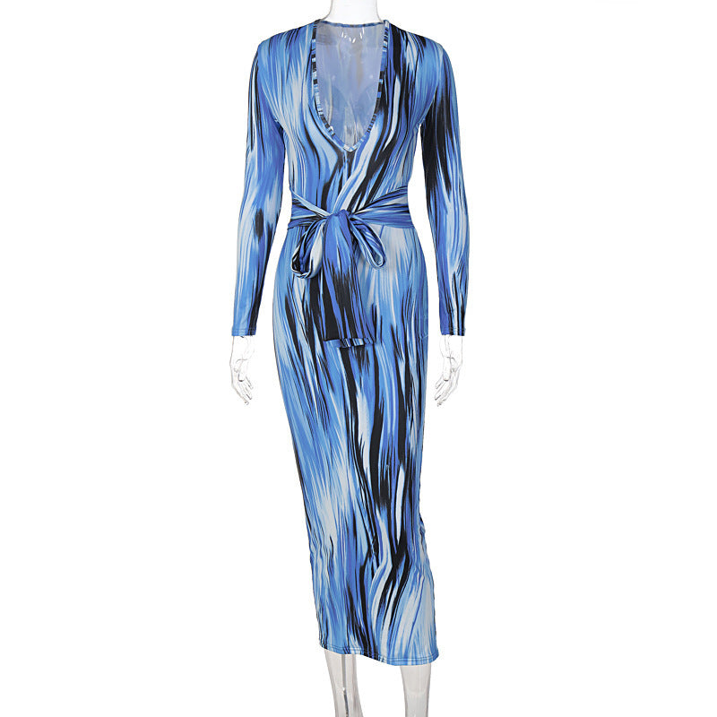 Tie-Dye Long-Sleeved Dress (With Tie)