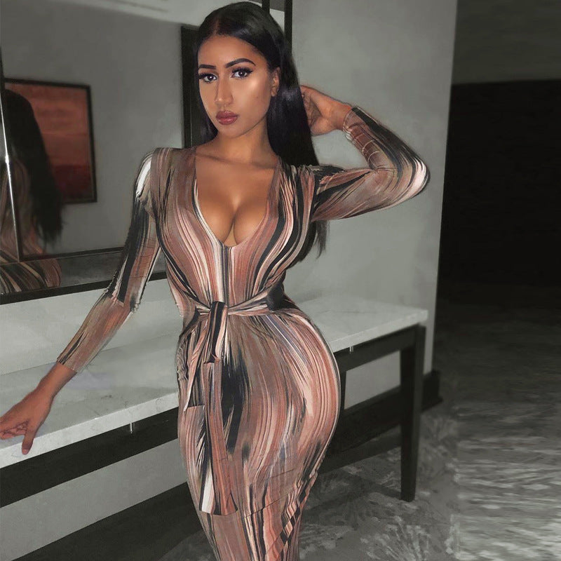Tie-Dye Long-Sleeved Dress (With Tie)