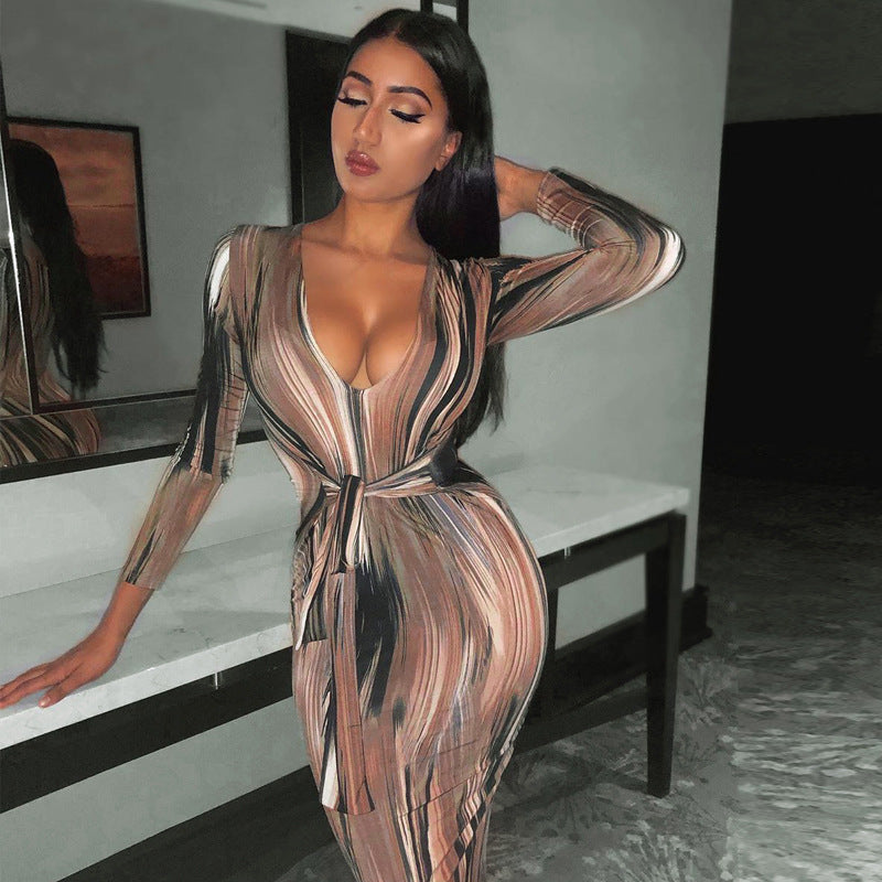 Tie-Dye Long-Sleeved Dress (With Tie)