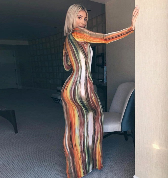 Tie-Dye Long-Sleeved Dress (Without Tie)