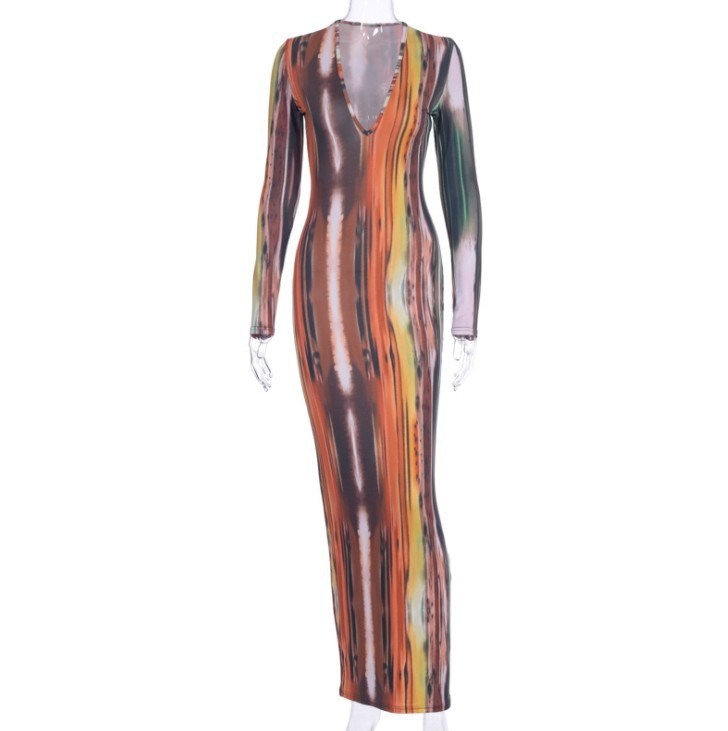 Tie-Dye Long-Sleeved Dress (Without Tie)