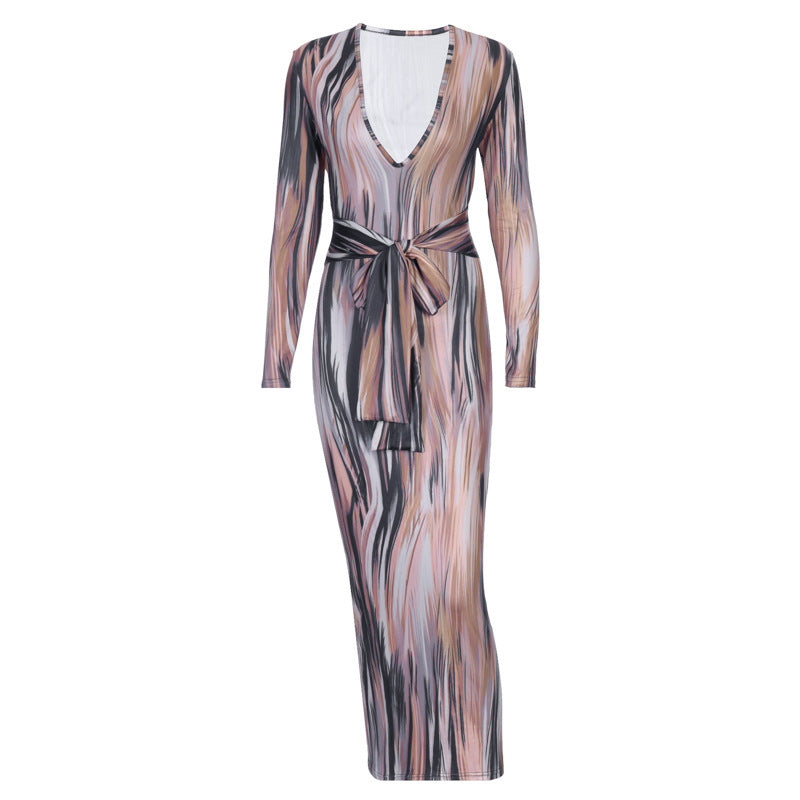 Tie-Dye Long-Sleeved Dress (With Tie)