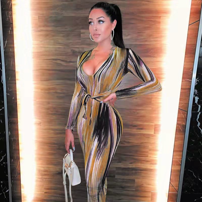 Tie-Dye Long-Sleeved Dress (With Tie)