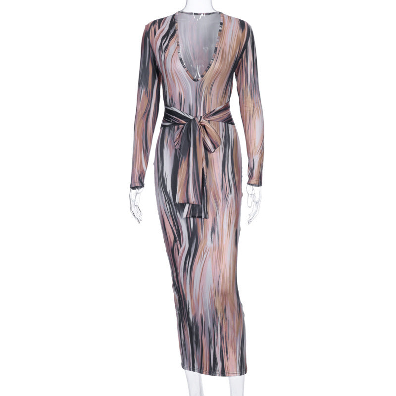 Tie-Dye Long-Sleeved Dress (With Tie)