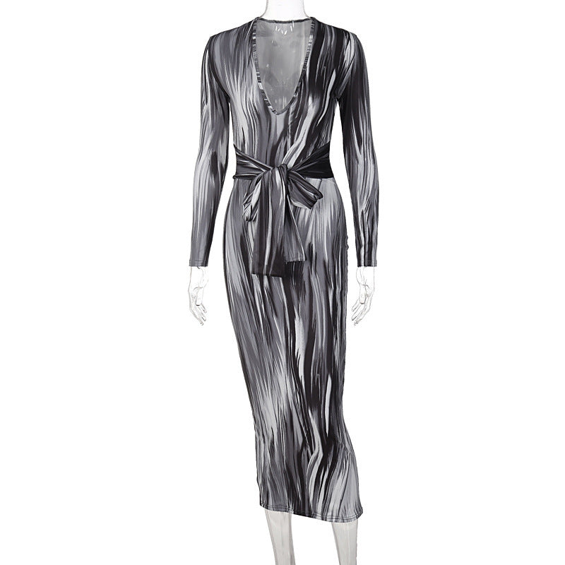 Tie-Dye Long-Sleeved Dress (With Tie)